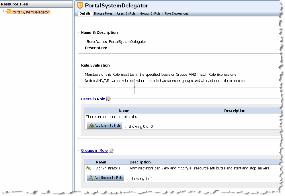 PortalSystemDelegator Role - Details Tab