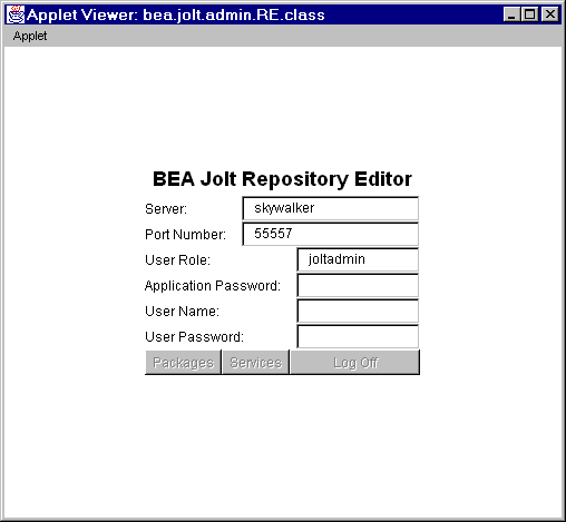 Oracle Jolt Repository Editor Logon Window 