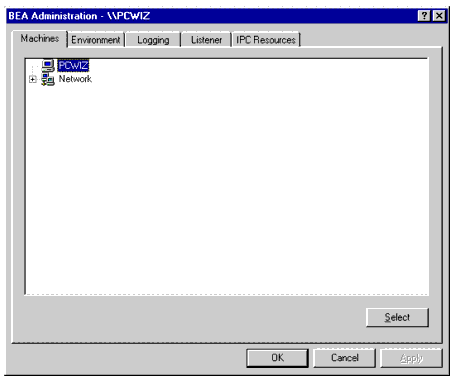 Oracle Administration Window with Machines Page Displayed