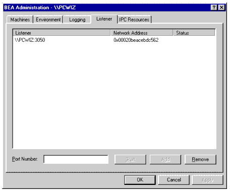 Oracle Administration Window with Listener Page Displayed