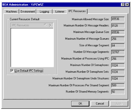 Oracle Administration Window with IPC Resources Page Displayed