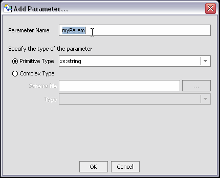 XQuery Editor Add Parameter Dialog Box