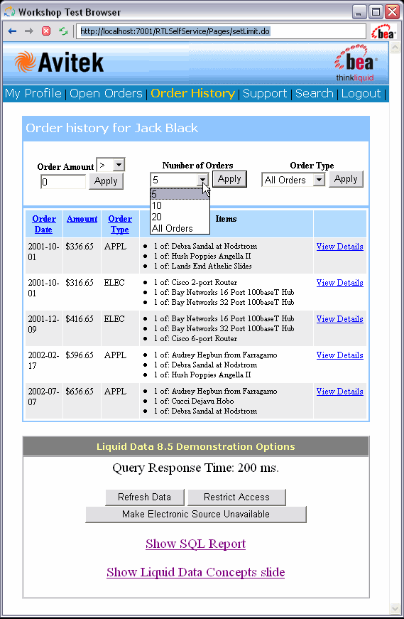 RTLApp Order History Page