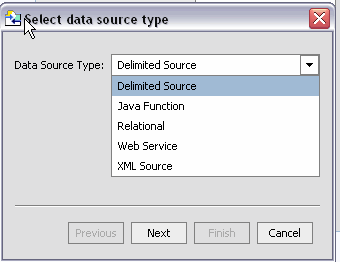 Selecting a Delimited Source from the Import Metadata Wizard