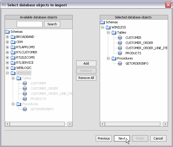 Selecting Stored Procedure Database Objects to Import