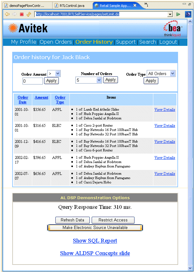 Order History Page