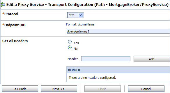 Transport Configuration of Proxy Service