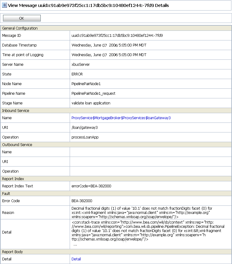 Report Message Detail Page