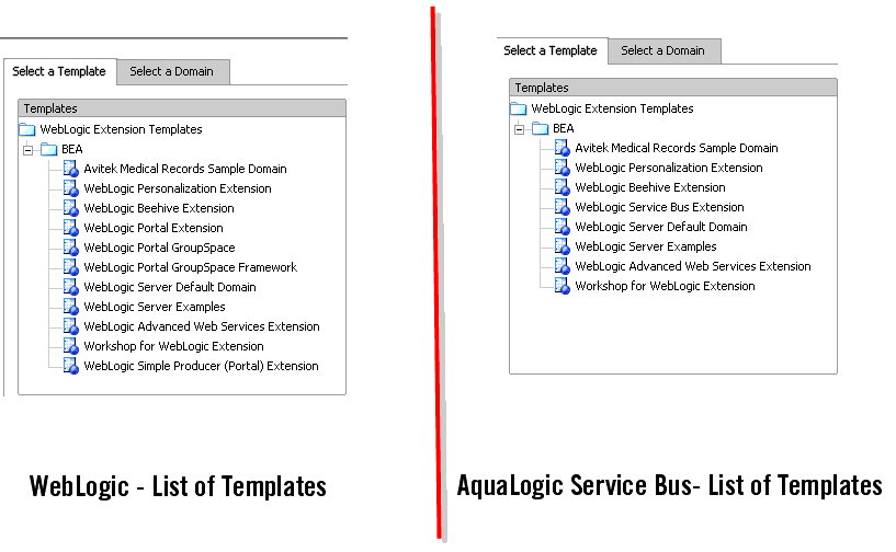 List of Templates in the Select a Template Domain Source dialog box