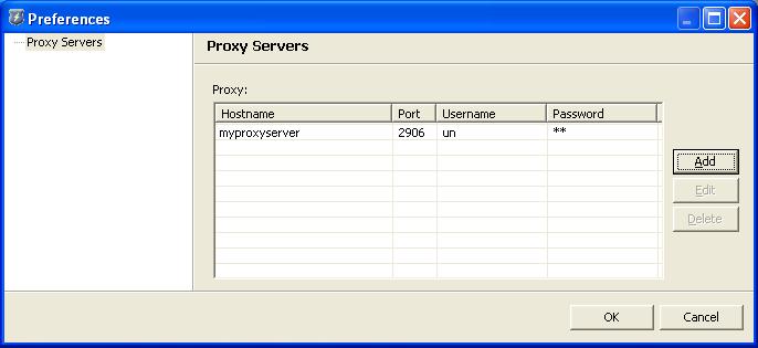 Preferences Proxy Servers with Example Entry