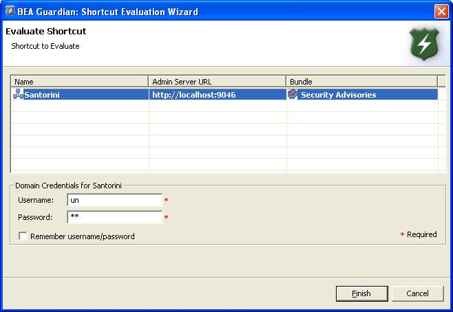 Shortcut Evaluation Wizard with Domain and Bundle Selected