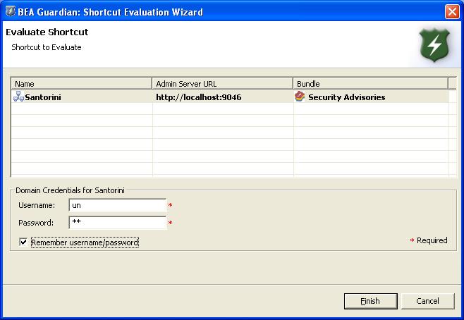 Shortcut Evaluation Wizard with Remember Username and Password Checked