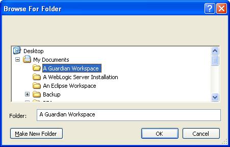 Guardian Browse for Folder Dialog Box