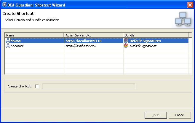 Shortcut Wizard Domain Selection