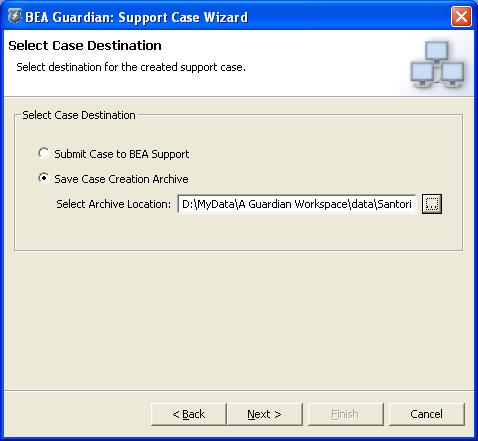 Support Case Wizard Select Case Destination Archive Location