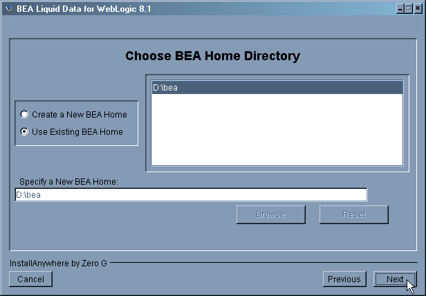 Choose BEA Home Directory