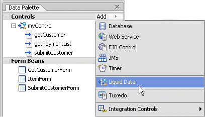 Adding a Control to a Page Flow from the Data Palette