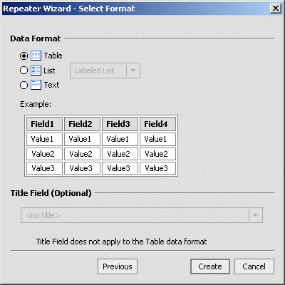 Repeater Wizard Select Format Screen
