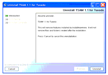 Uninstall TSAM 1.1 Screen