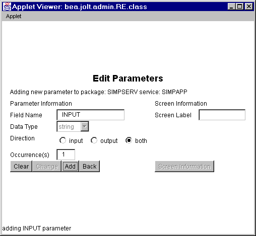 Edit Parameters Window: string Data Type