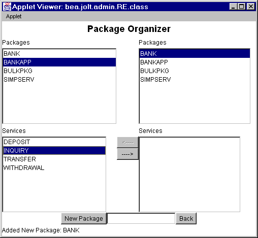 Package Organizer Window 