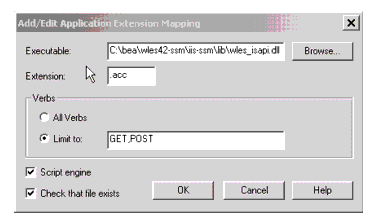 IIS Web Site Add/Edit Application Extension Mapping Dialog