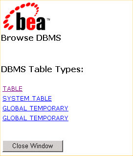 Browse DBMS Table Types Page