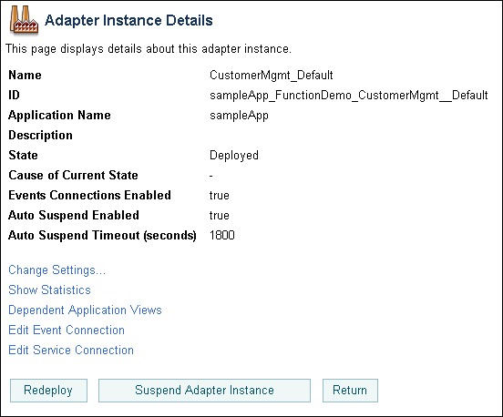 Adapter Instance Statistics Page