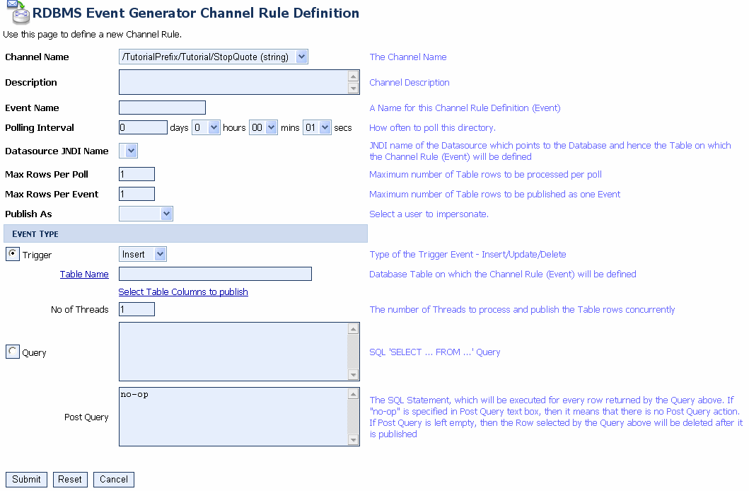 RDBMS EG Channel rule Definition