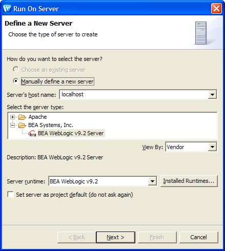 Defining a New Server to Deploy the Application 