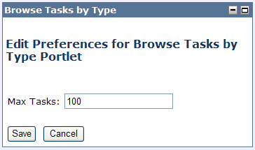 Edit Preferences of Browse Tasks by Type Portlet