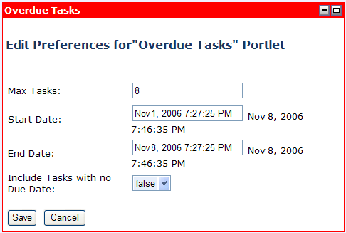 Edit Preferences for Overdue Tasks Portlet