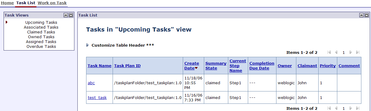 Task List Page