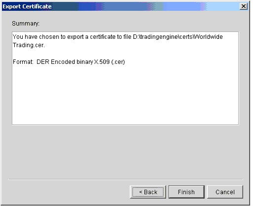Export Certificate Summary Window