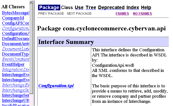 Page from Java Documentation in api/documentation/index.html
