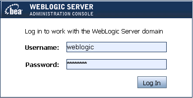 WebLogic Server Administration Console Login Dialog