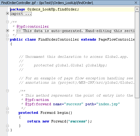 Default Page Flow Code in Source View