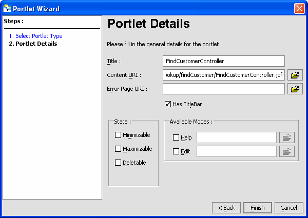 Portlet Details Dialog Box
