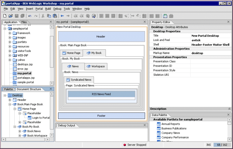 Portal file under development in WebLogic Workshop.