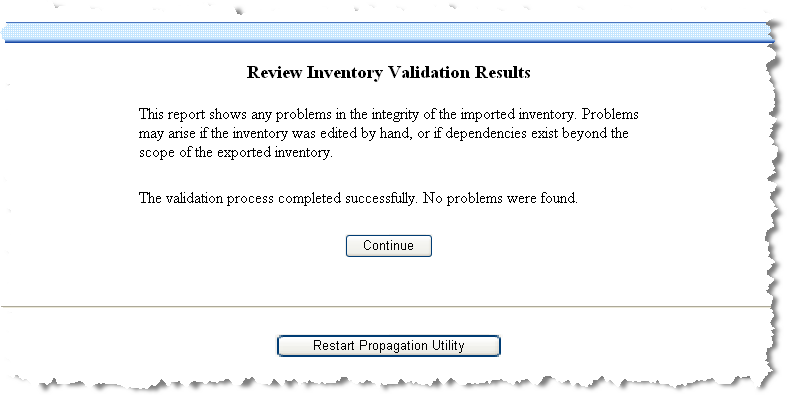 Propagation Utility Review Inventory Validation Results Page