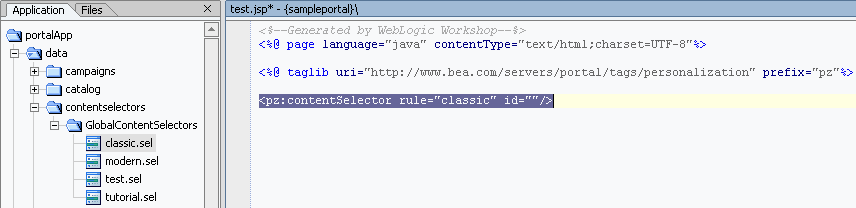 The two parts of a content selector: a content selector file and a JSP tag