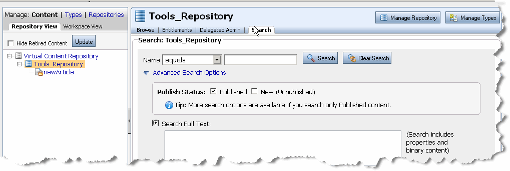 Search Tab within the Repository View