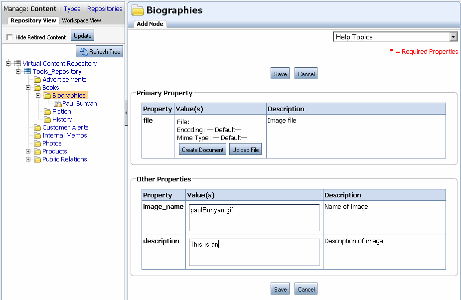 Example of Adding Content to a Repository