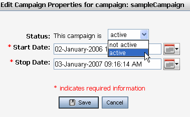 Select Active to Start a Campaign
