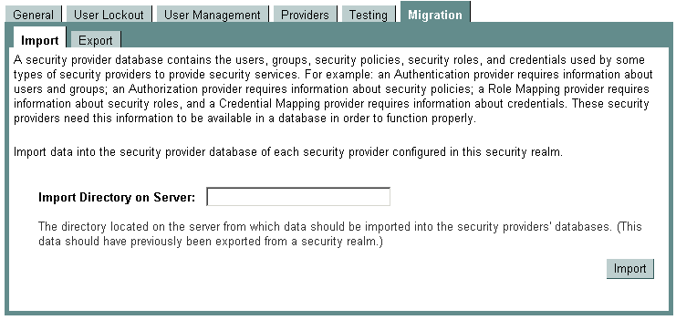 Migration Tab for a Security Realm