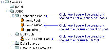 Services Portion of the Administration Console Navigation Tree