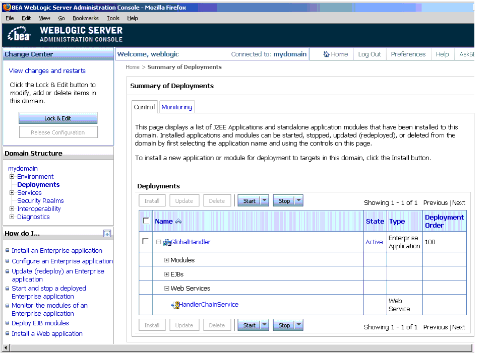 Web Service Displayed in Deployments Table of Administration Console