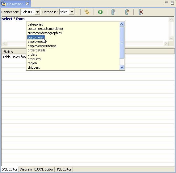 Press control+space to get statement completion for an SQL statement