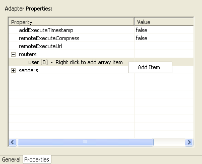 The Tuxedo events adapter Properties tab
