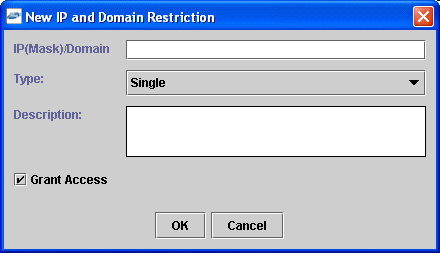New IP and Domain Restriction dialog box.